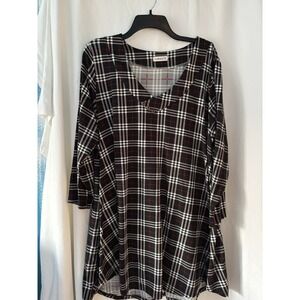 Larace Women's Plus Size Black‎ Plaid V Neck 3/4 Sleeve Tunic Size 3X